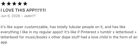 App Store review titled I LOVE THIS APP.